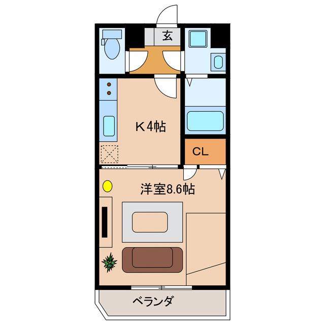 鴨江レジデンス(1K/2階)の間取り写真