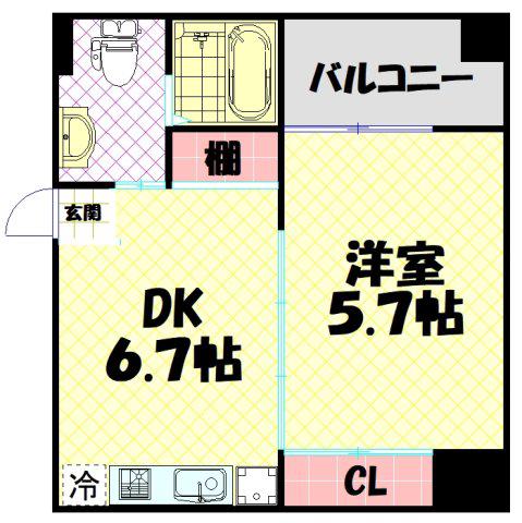 ZERO 千代崎(1DK/9階)の間取り写真