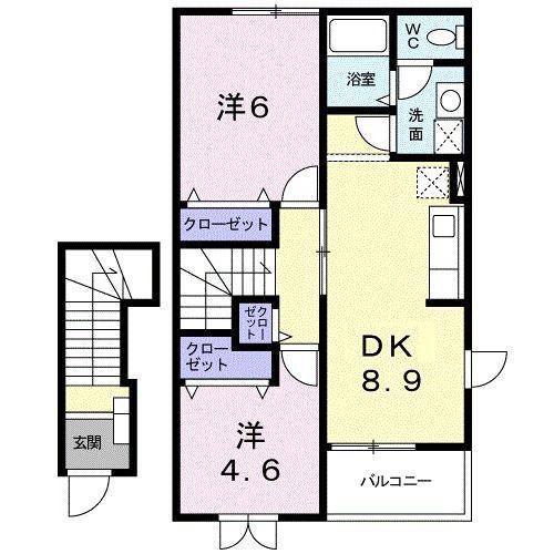 ウィルモアIIA(2DK/2階)の間取り写真