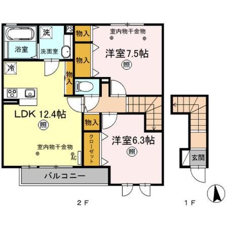 グランドール(2LDK/2階)の間取り写真