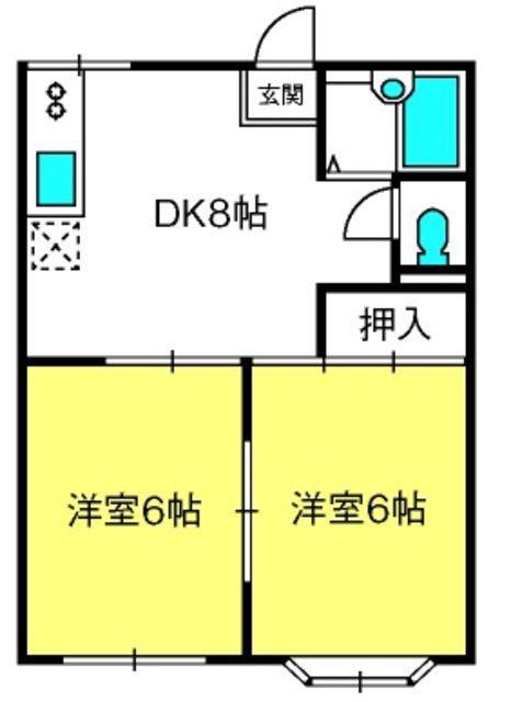 エメラルド紺屋C棟(2DK/2階)の間取り写真