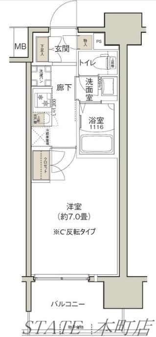 クレストコート靱公園(1K/2階)の間取り写真
