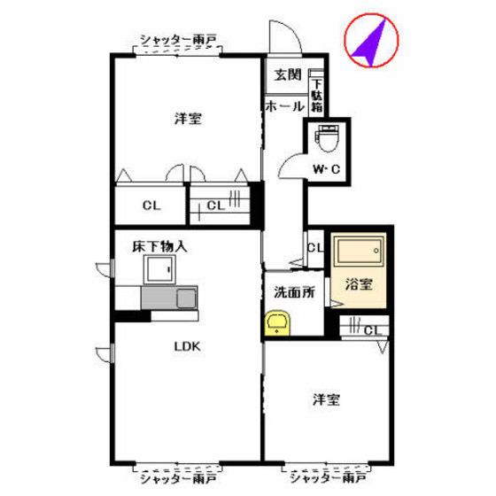 ウィングコート水城II(2LDK/1階)の間取り写真