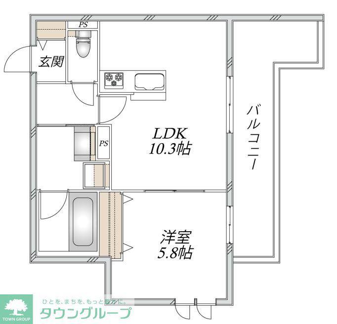 新石川1丁目メゾン西棟(1LDK/2階)の間取り写真