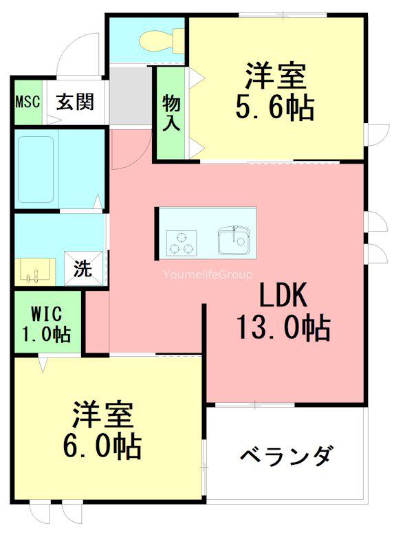 アンブラン 湘南鵠沼 EMBRUM 波しぶき(2LDK/2階)の間取り写真