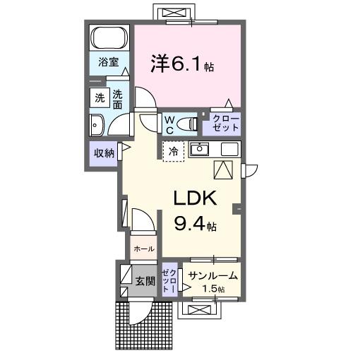 パラシオA(1LDK/1階)の間取り写真