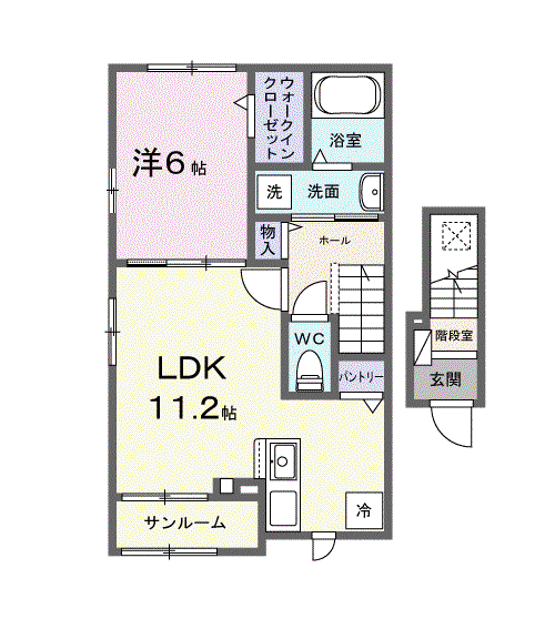 サウス・リモン(1LDK/2階)の間取り写真