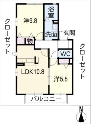 パークハイツA棟(2LDK/2階)の間取り写真