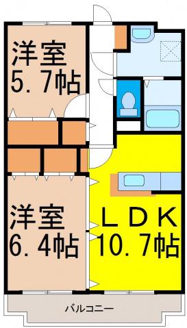 プリムヴェールC棟(2LDK/1階)の間取り写真