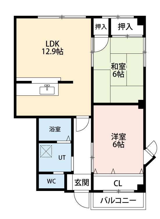 ハイステージ藤(2LDK/1階)の間取り写真