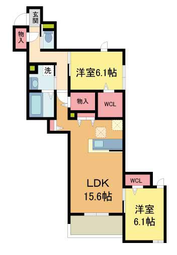 NIGAWA RESIDENCEII(2LDK/1階)の間取り写真