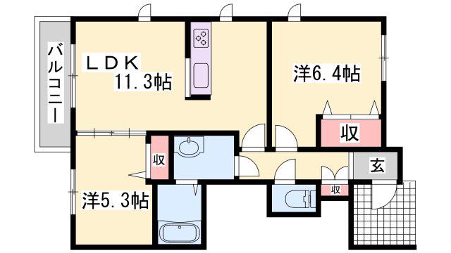 シャーメゾンガーデンズ惣盛(2LDK/1階)の間取り写真