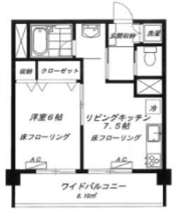 上池台マンション(1DK/7階)の間取り写真