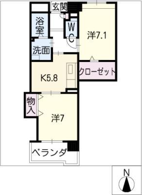 レジデンス勝南(2K/5階)の間取り写真
