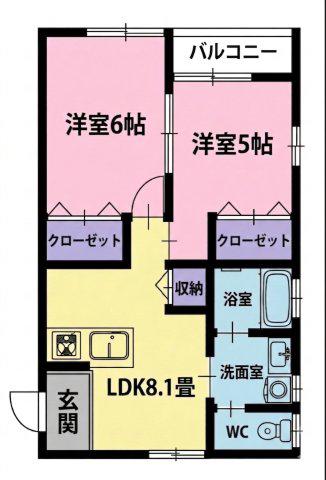 シュール・M(2LDK/2階)の間取り写真