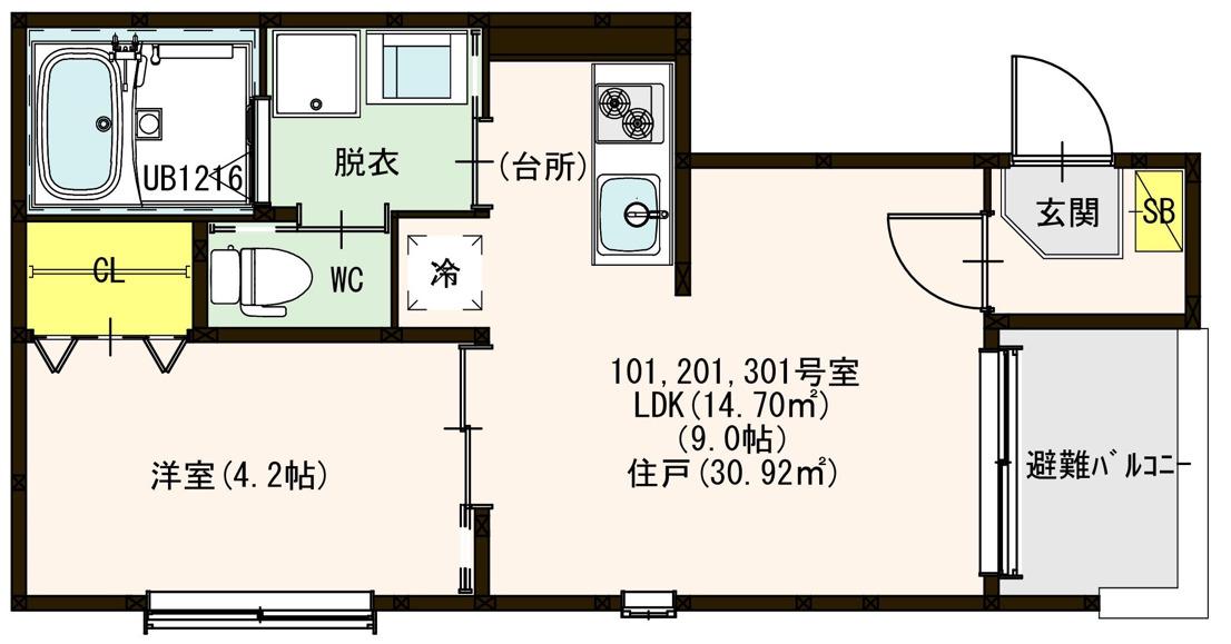 アルコバレーノ本陣(1LDK/1階)の間取り写真