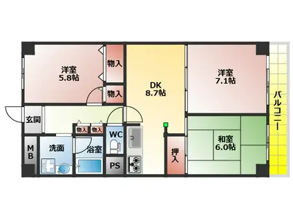 枚方光善寺スカイハイツ(3DK/9階)の間取り写真