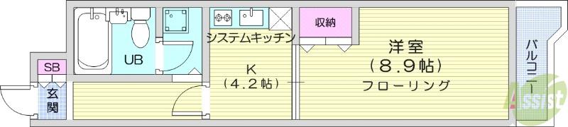 ライオンズマンション上杉東(1DK/2階)の間取り写真
