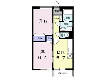 グランドールK.B棟(2DK/2階)の間取り写真