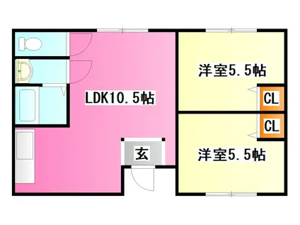 御木ハイツII(2LDK/1階)の間取り写真