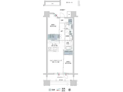並木の杜 ミッドタワーいわき(2LDK/18階)の間取り写真