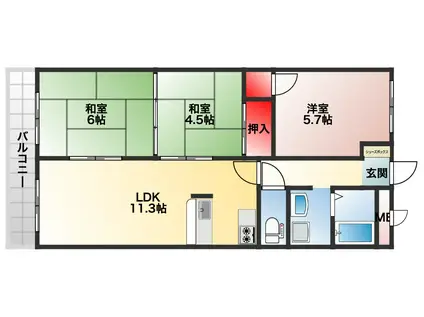 エレガントライフマンション(3LDK/5階)の間取り写真