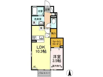 JR東北本線 福島駅(福島) バス乗車時間:15分 最寄りバス停で下車 徒歩6分 2階建 築9年(1LDK/1階)の間取り写真