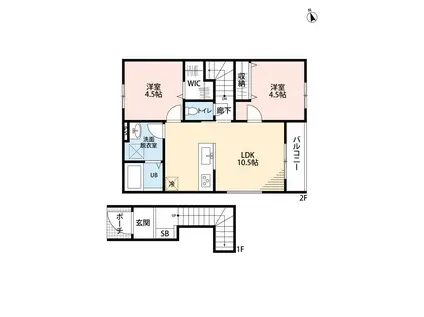 リーブルファイン木間ケ瀬III(2LDK/2階)の間取り写真