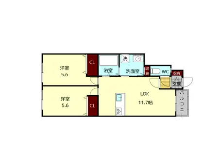 ユニゾン百楽園1(2LDK/1階)の間取り写真