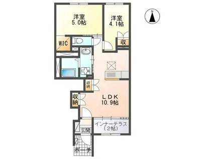 サウスエゼル(2LDK/1階)の間取り写真