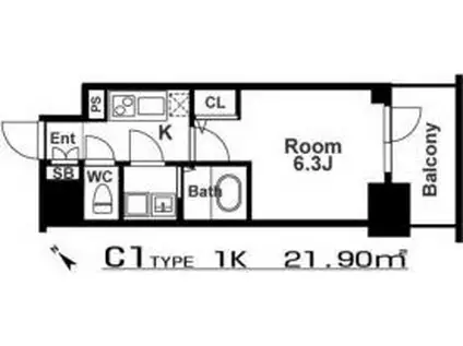 エスリード新北野グランリンク(1K/6階)の間取り写真