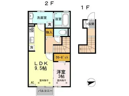 センターリンク(1LDK/2階)の間取り写真