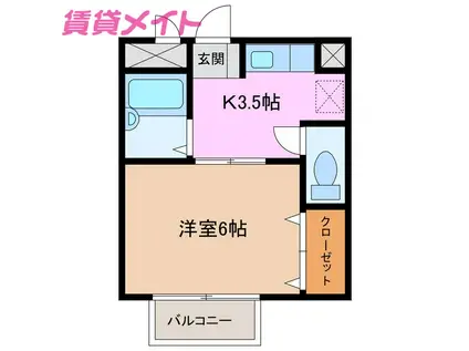 ユニ・メゾン(1K/2階)の間取り写真