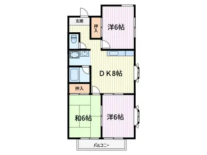 グリーンウッドA(3DK/1階)の間取り写真