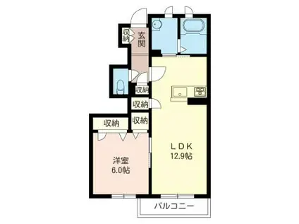 リベルテ武蔵浦和(1LDK/1階)の間取り写真