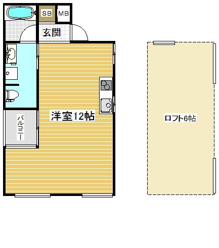 パロス山本通(1K/1階)の間取り写真