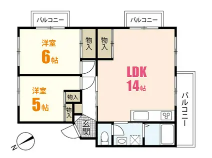 サンルビーササキNO.1(2LDK/3階)の間取り写真