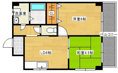 古冨ビル(2DK/2階)の間取り写真
