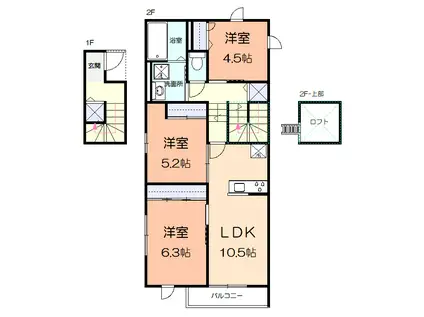 ヴィラ大雅A(3LDK/2階)の間取り写真