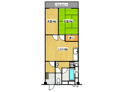 プレジデント宝塚(2LDK/4階)の間取り写真