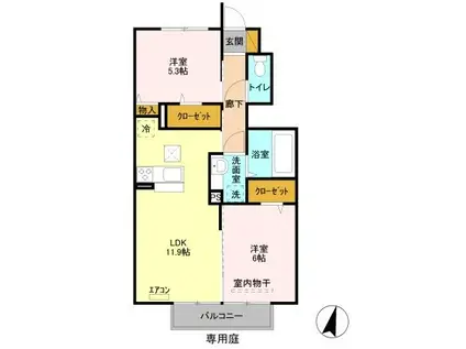 プランタン I(2LDK/1階)の間取り写真