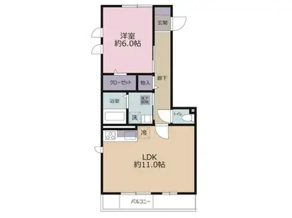 ドルフ安藤橋V(1LDK/3階)の間取り写真