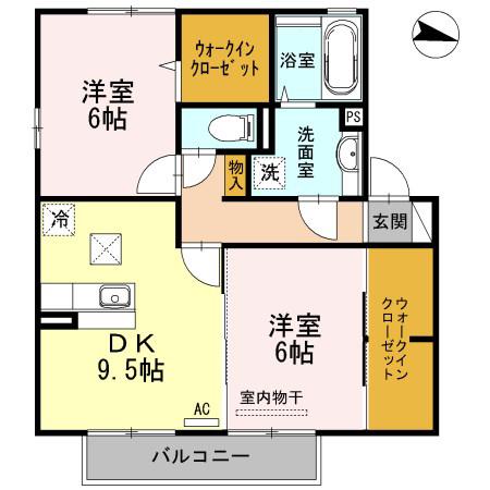 プランドール(2DK/1階)の間取り写真