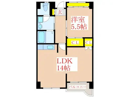 ロイヤルシティ見次(1LDK/8階)の間取り写真