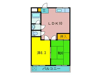 長尾マンション(2LDK/2階)の間取り写真