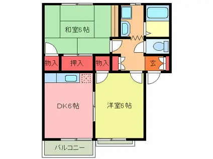 グランディール北坂戸(2DK/1階)の間取り写真