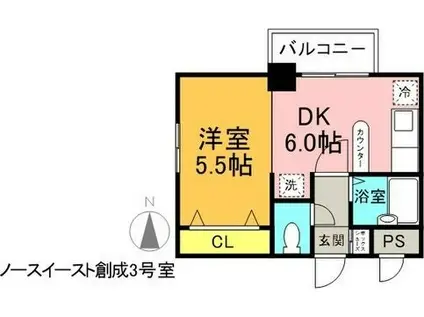 ノースイースト創成(1DK/3階)の間取り写真