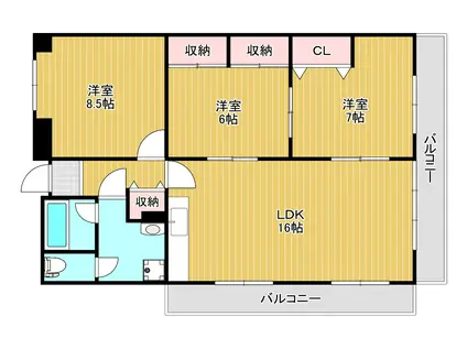 神岳第一ハイツ(3LDK/5階)の間取り写真