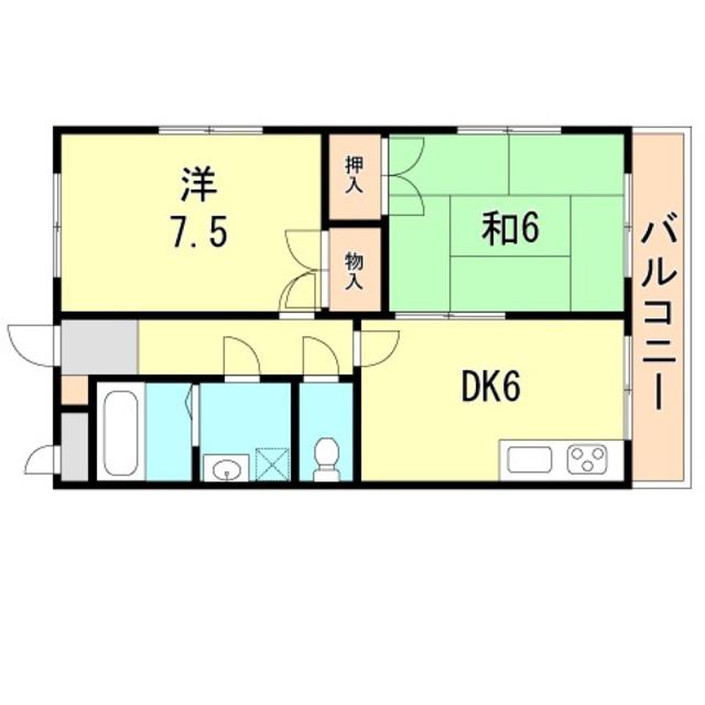 ブルーハイツ北別府(2DK/4階)の間取り写真