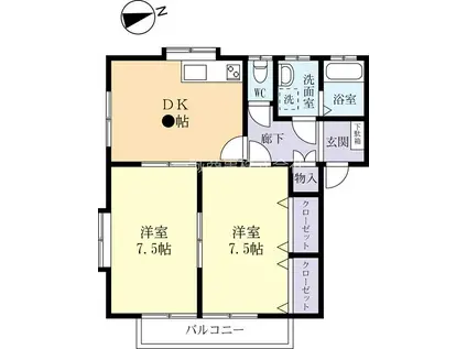 グランルージュA棟(2DK/1階)の間取り写真